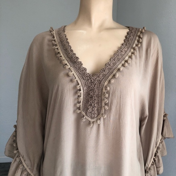BALI QUEEN relax blouse V-neck tunic, boho tan - Picture 3 of 12